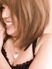 Rika Aina Asian with big round tits rides dick with hairy vagina