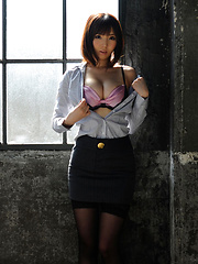 Kurara Horie Asian shows big boobs in satin and hot ass in string