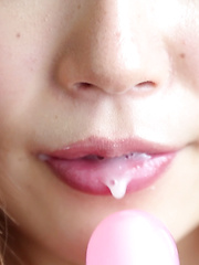 As Akane moved her pink friend from her perky tits to her pink lips, it slid around like tennis shoes on ice. Slippery, wetty, naughty Japanese girl!