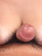 Meguru Kosaka Asian teases dick with hot tits and sucks it well