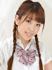 Mizuho Shiraishi Asian with pigtails and uniform sits with ass up