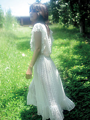 Neo Asian babe in white dress loves feeling her body in water