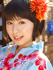 Rio Matsushita Asian shows sexy legs under geisha dress outdoor