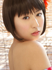 Rio Matsushita Asian shows sexy legs under geisha dress outdoor